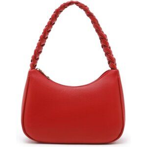 Women Braid Red Imported Polyester Pu Leather Zipper Closure Mini Tote Handbag